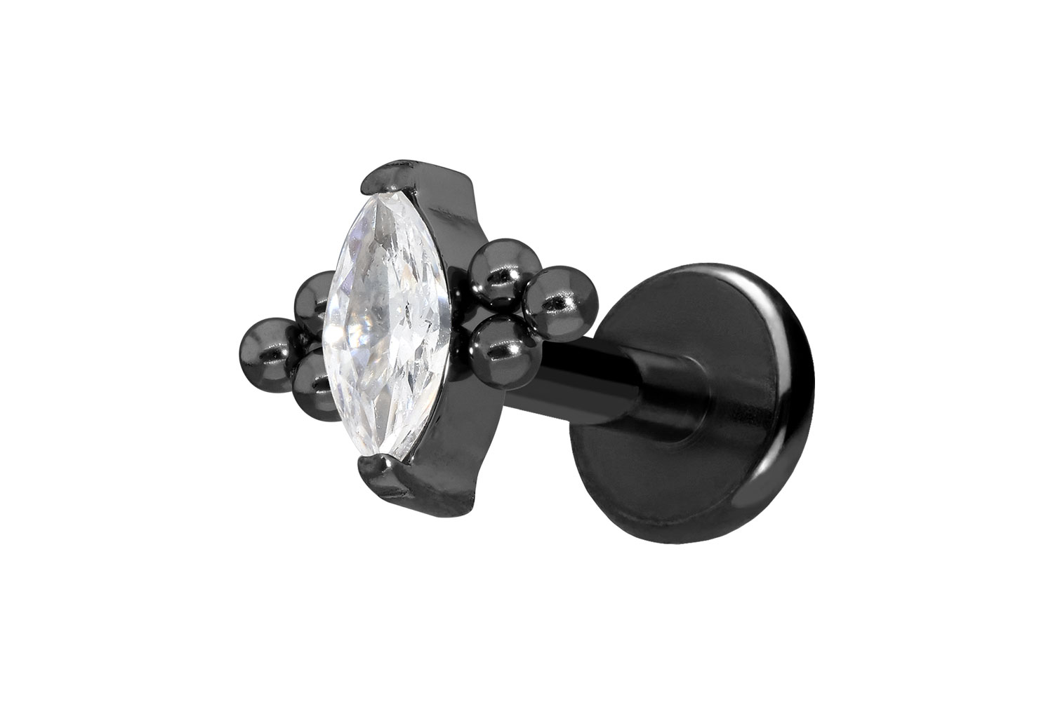 Titan Labret Piercing mit Push Fit KRISTALLTROPFEN + 6 KUGELN